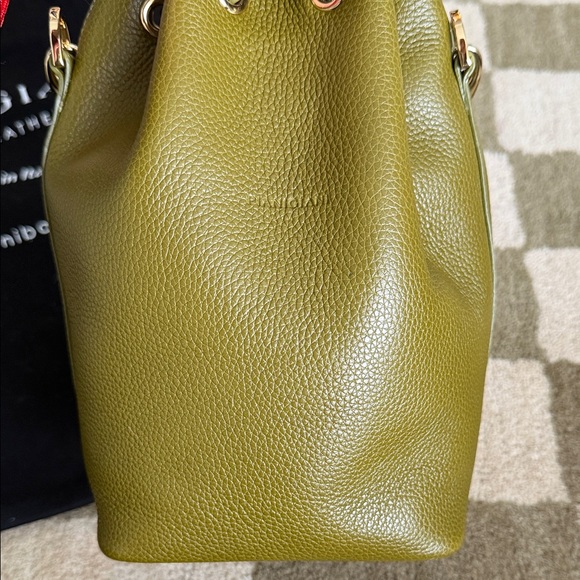 Olive Green Leather Bucket Bag by - Picture 7 of 8